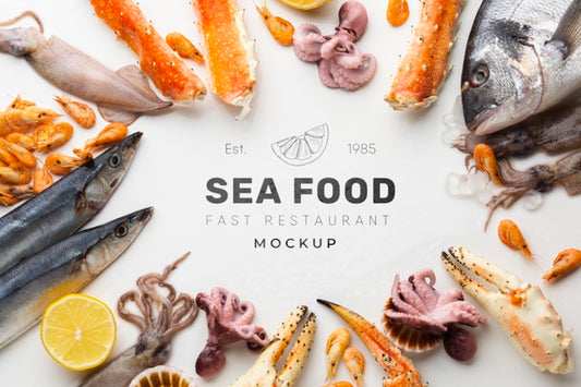Free Delicious Sea Food Assortment With Mock-Up Psd