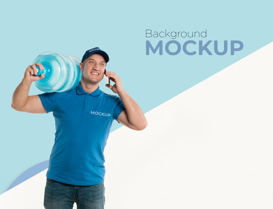 Free Delivery Man Holding A Big Bottle Of Water With Background Mock-Up Psd