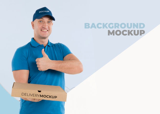 Free Delivery Man Holding A Box With Pizza Psd