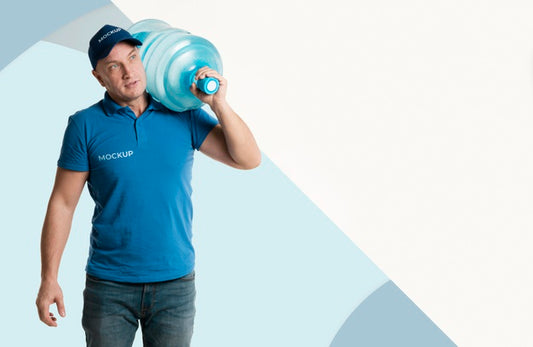 Free Delivery Man Holding A Water Bottle Psd