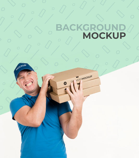 Free Delivery Man Holding Boxes With Pizza With Background Mock-Up Psd