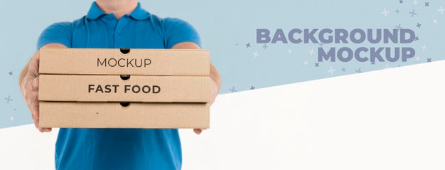 Free Delivery Man Holding Pizza Boxes Psd