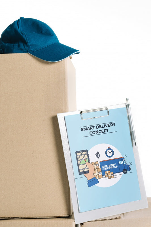 Free Delivery Mockup With Clipboard Psd