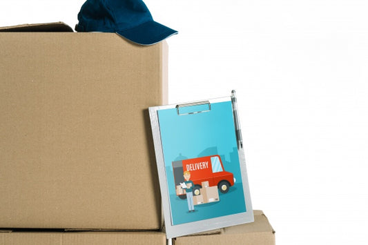 Free Delivery Mockup With Tablet On Boxes Psd