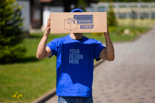 Free Delivery Service Man With Mock-Up Box Psd