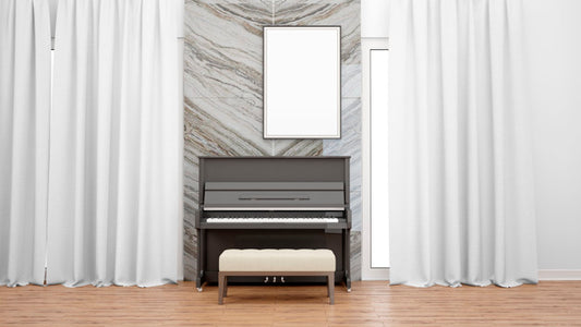 Free Deluxe Room With High Class Piano, White Curtains And Photo Frame Psd
