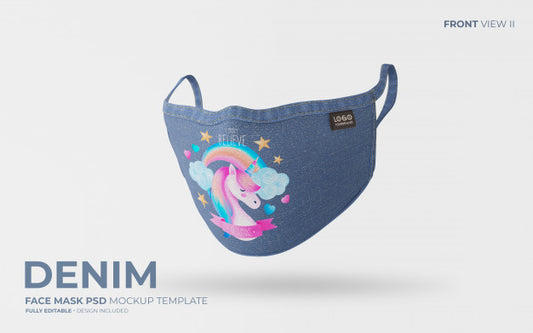 Free Denim Face Mask Mockup With Cute Design Psd