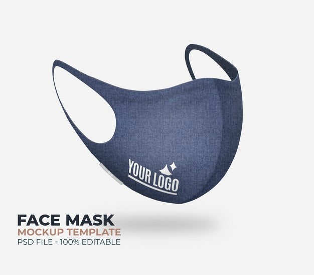 Free Denim Facemask Mockup With Logo Psd