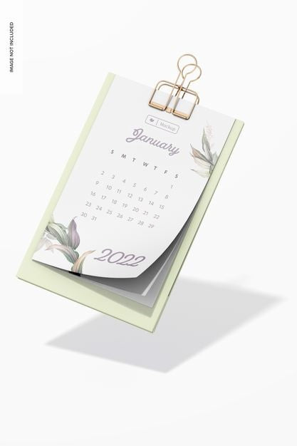 Free Desk Calendar Mockup, Floating Psd