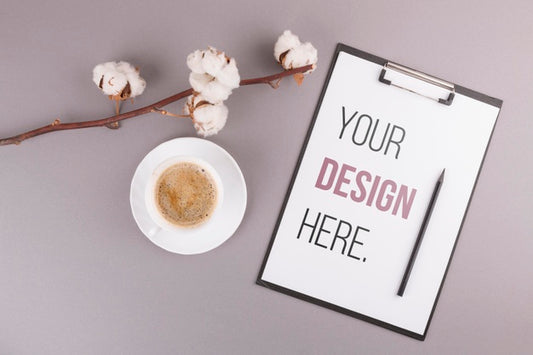 Free Desk Concept With Coffee And Clipboard Psd