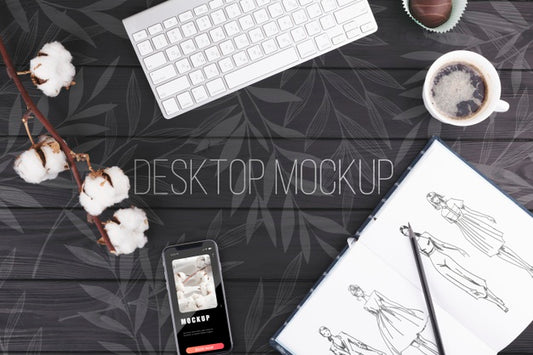Free Desk Concept With Keyboard Mock-Up Psd