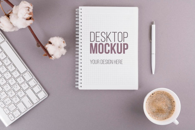 Free Desk Concept With Notebook And Coffee Psd