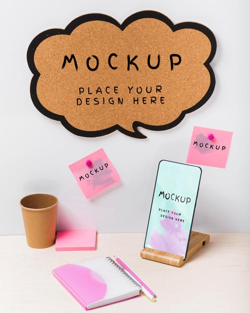 Free Desk Concept With Sticky Notes Mock-Up Psd