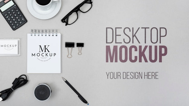Free Desktop Mock-Up With Notebook Psd