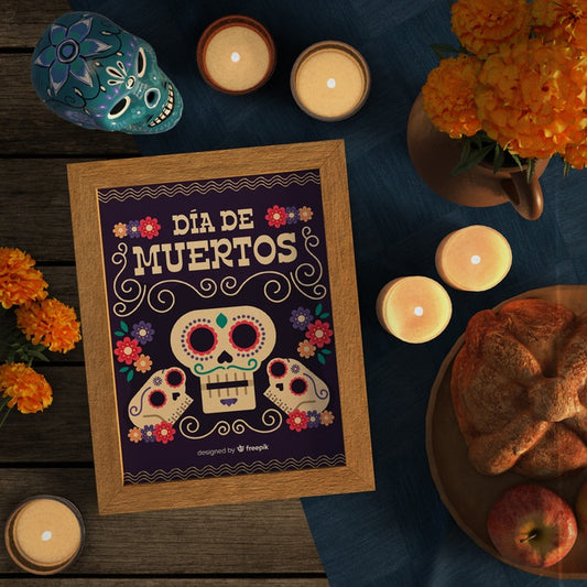 Free Dia De Muertos Mock-Up Surrounded By Candles Psd