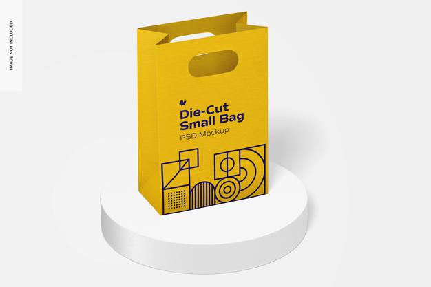 Free Die-Cut Small Paper Bag Mockup Psd