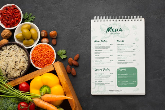 Free Diet Menu Idea With Veggies In A Basket And Spices Psd