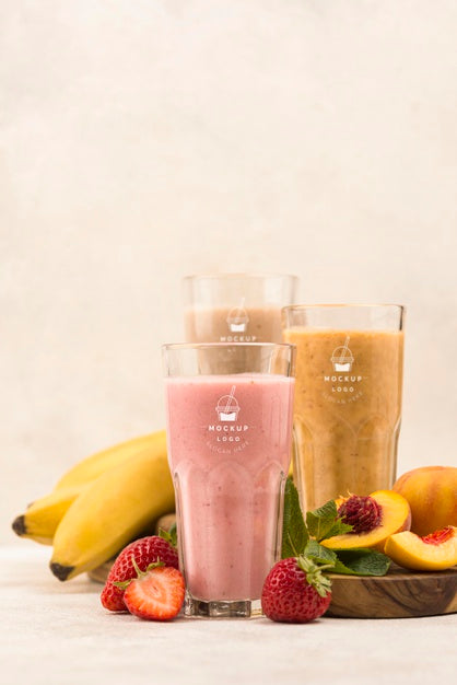 Free Different Fruit Summer Smoothies In Glasses Front View Psd