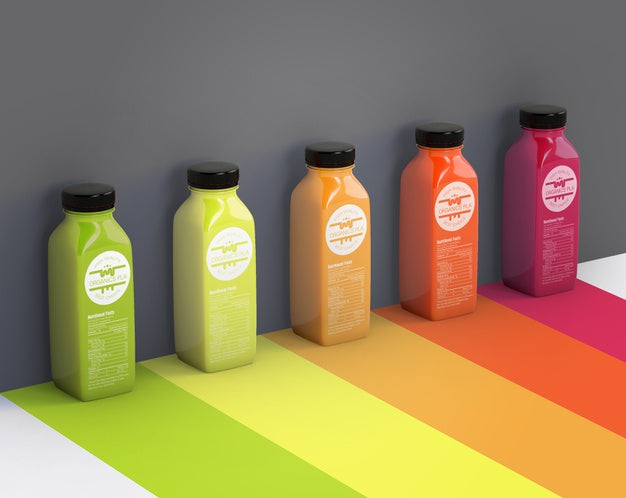 Free Different Smoothies Next To Gray Wall Mock-Up Psd
