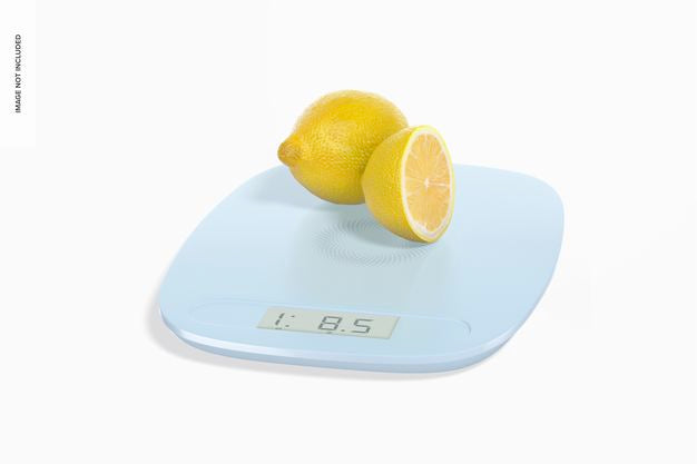Free Digital Kitchen Scale Mockup With Lemons Psd