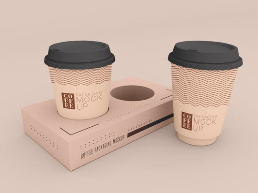 Free Disposable Coffee Cup With Box Mockup Psd