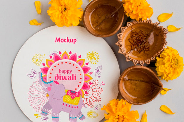 Free Diwali Festival Holiday Mock-Up Elephant And Candles Psd