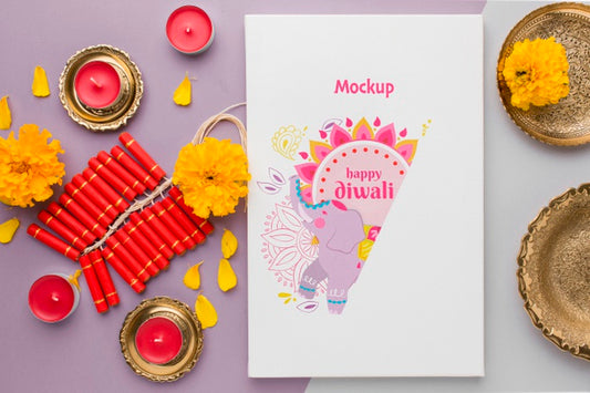 Free Diwali Festival Holiday Mock-Up Elephant And Fireworks Psd