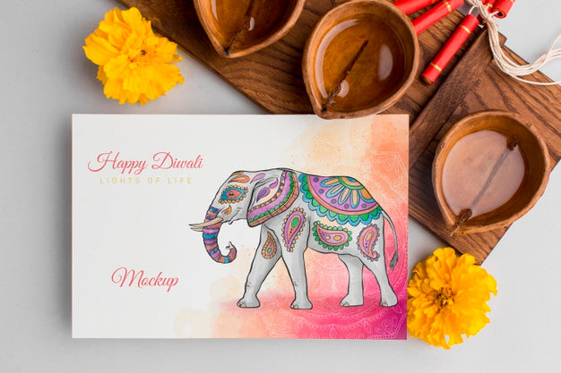Free Diwali Festival Holiday Mock-Up Elephant Flat Lay Psd