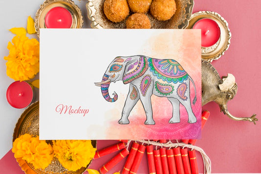 Free Diwali Festival Holiday Mock-Up Elephant Top View Psd