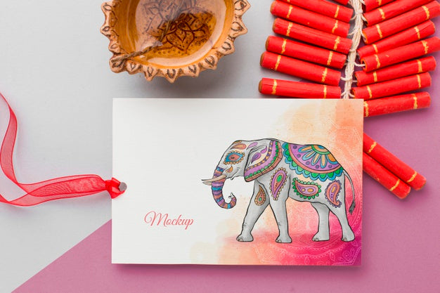 Free Diwali Festival Holiday Mock-Up Watercolor Elephant Psd