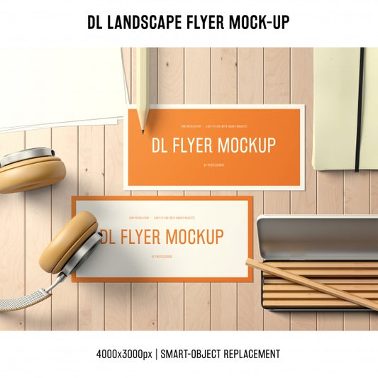 Free Dl Landscape Flyer Mockup On Desk Psd