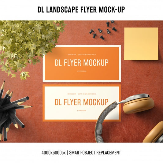 Free Dl Landscape Flyer Mockup With Headphones Psd