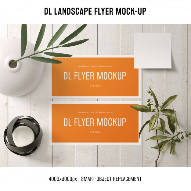 Free Dl Landscape Flyer Mockup With Plants Psd