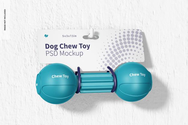 Free Dog Barbell Chew Toy Packaging Mockup, Hanging On Wall Psd