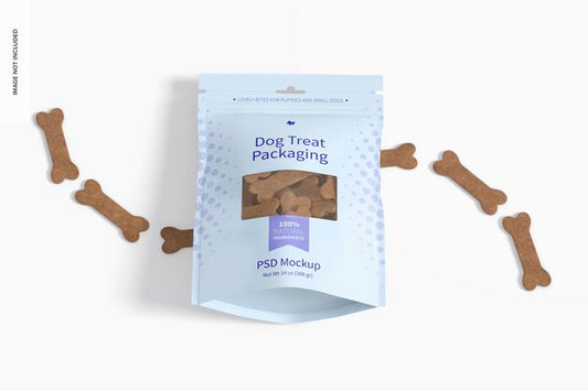 Free Dog Treat Packaging Mockup, Perspective View Psd