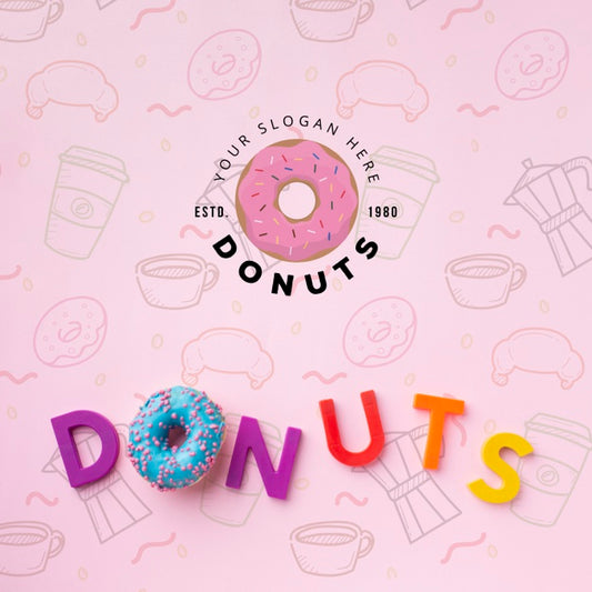 Free Donut And Letters Arrangement With Mock-Up Psd