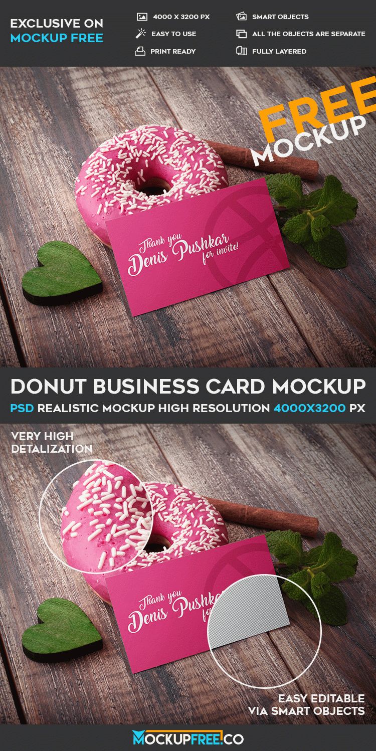 Free Donut Business Card – Psd Mockup
