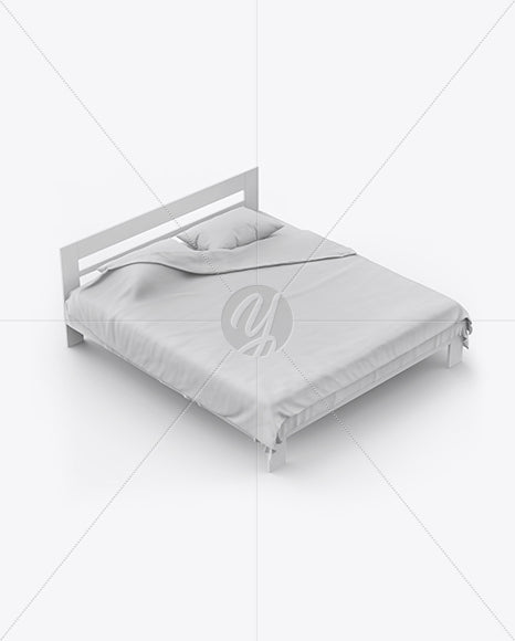 Free Double Bed With Cotton Linens Mockup