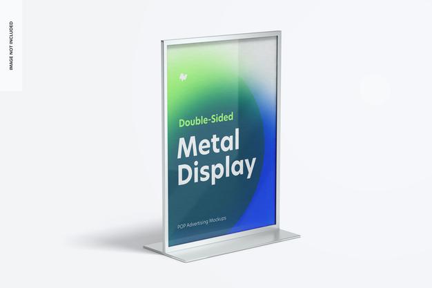 Free Double-Sided Poster Metal Desktop Display Mockup, Right View Psd