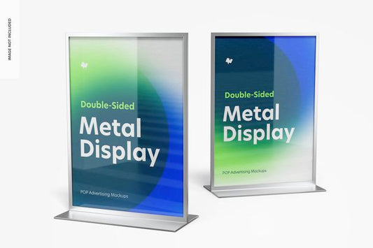 Free Double-Sided Poster Metal Desktop Displays Mockup Psd
