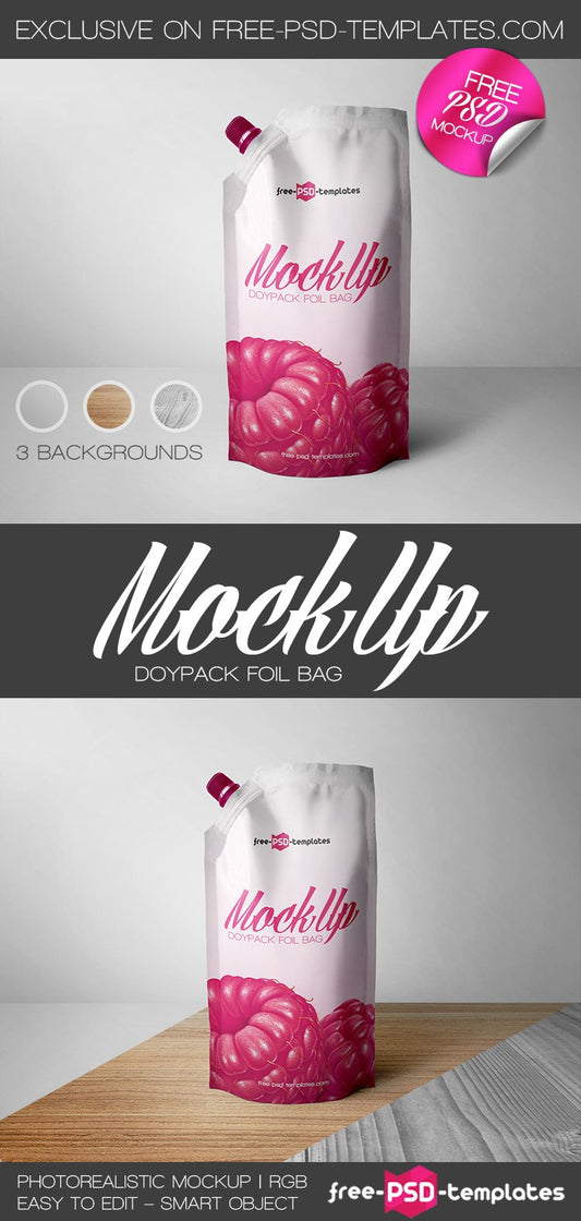 Free Doypack Foil Bag Mock-Up In Psd