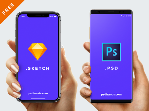 Free Hand with iPhone X  or 8 or Android or  Mockup PSD or SKETCH