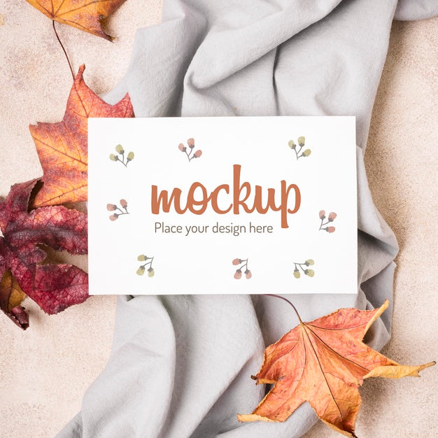 Free Dried Leaves On Kitchen Cloth Autumn Horizontal Mock-Up Psd