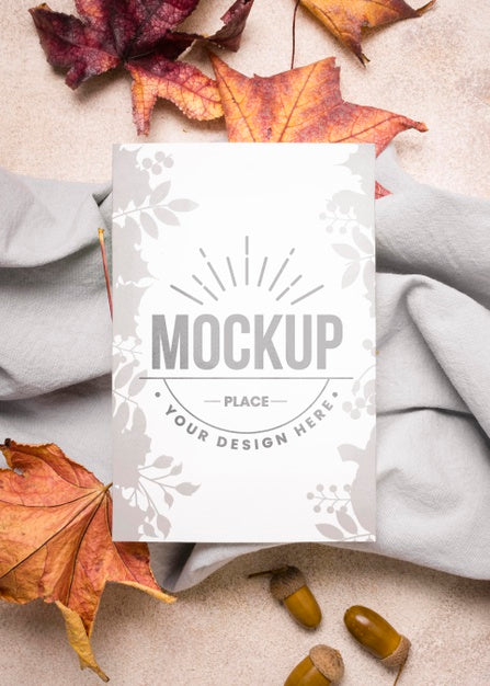 Free Dried Leaves On Kitchen Cloth Autumn Vertical  Mock-Up Psd