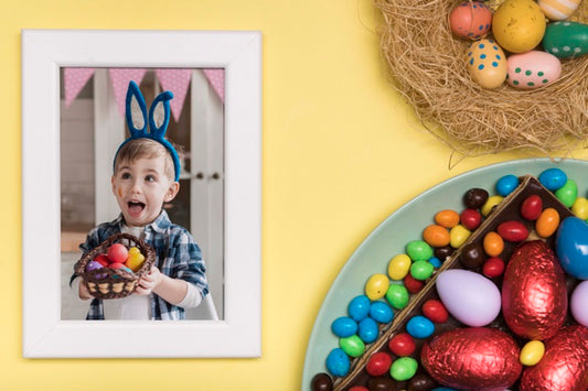 Free Easter Boy Photo And Eggs Psd