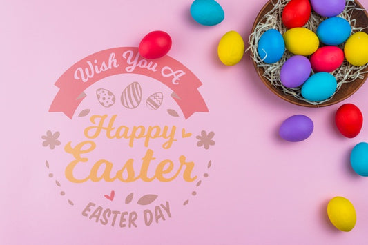 Free Easter Day Mockup With Colorful Eggs Psd