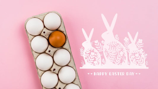 Free Easter Day Mockup With Eggs And Bunnies Psd