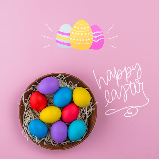 Free Easter Day Mockup With Nest Of Colored Eggs Psd