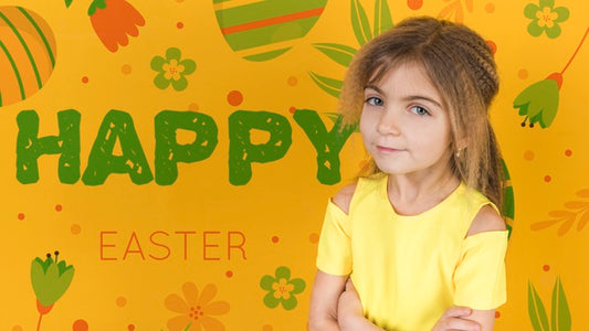 Free Easter Mockup With Blonde Girl Psd