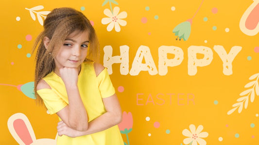Free Easter Mockup With Blonde Girl Psd